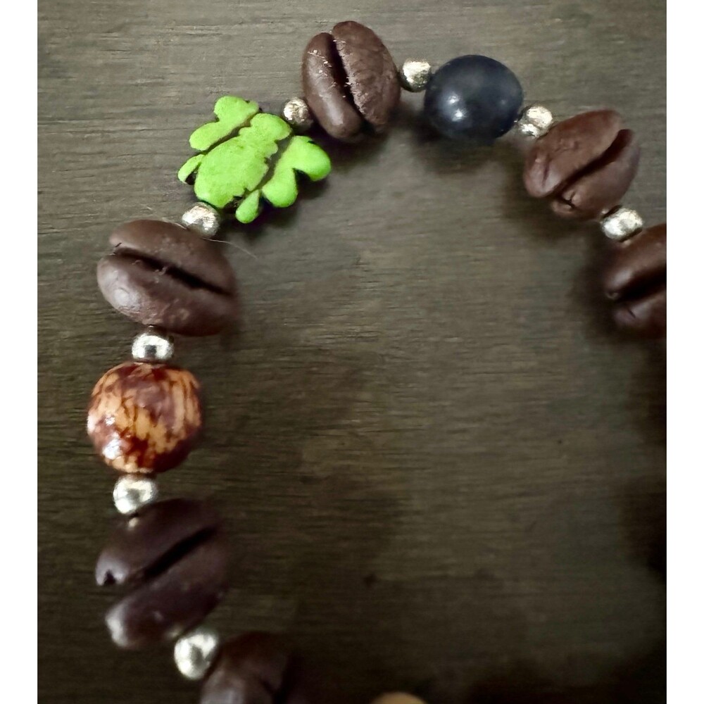 Handcrafted Real Coffee Bean & Seed Beaded Bracelet | Adjustable Cord